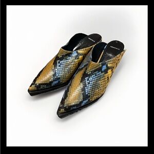 Aquatalia Multicolor Snakeskin Mules Women’s Shoe Leather Kitten Heels Sz 8